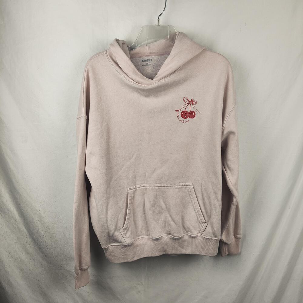 Hollister Hoodie Womens XS Pink Fleece Pullover Love Cherry Baking Graphic